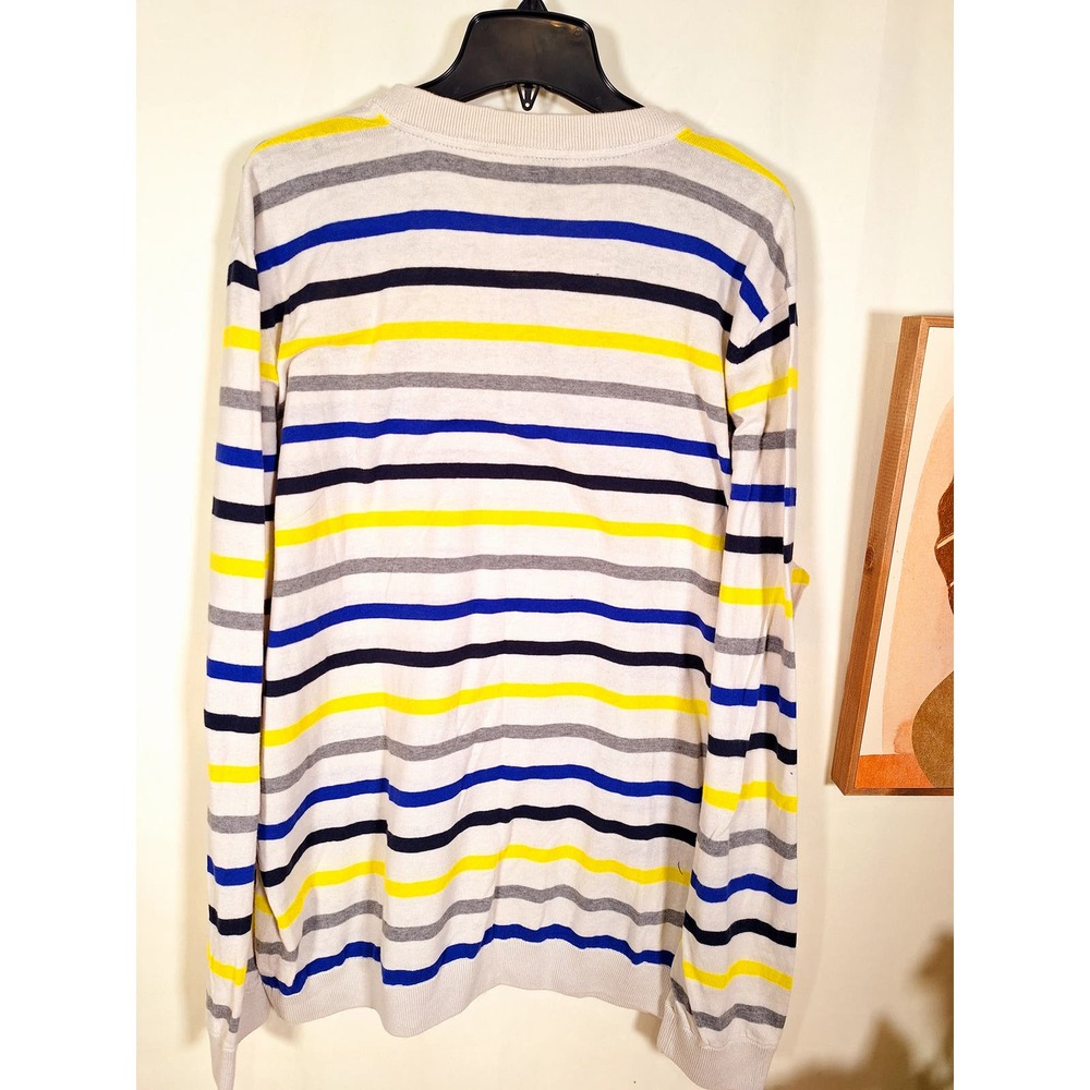 Oakley Slim Fit Men's Sweater White W' Black/Yellow/Blue/Gray Strips - Picture 4 of 6